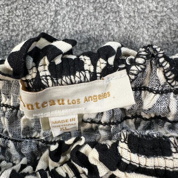 Monteau Los Angeles Puff Sleeve Smocked Crop Top Linen Blend Size XL Black/White - Picture 6 of 8